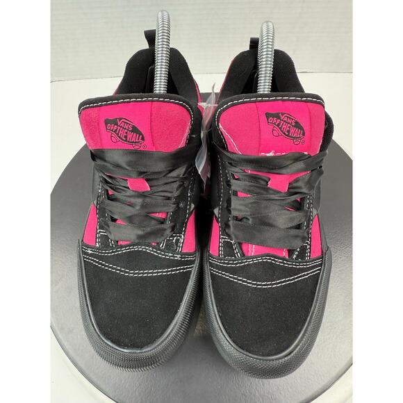 VANS Knu Skool Skate Platform Stacked Womens Size 7.5 Sneaker Black Pink Satin - Picture 2 of 9